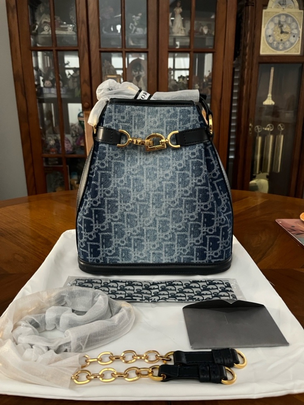 Chic Blue Denim Bucket Crossbody Shoulder Bag!
